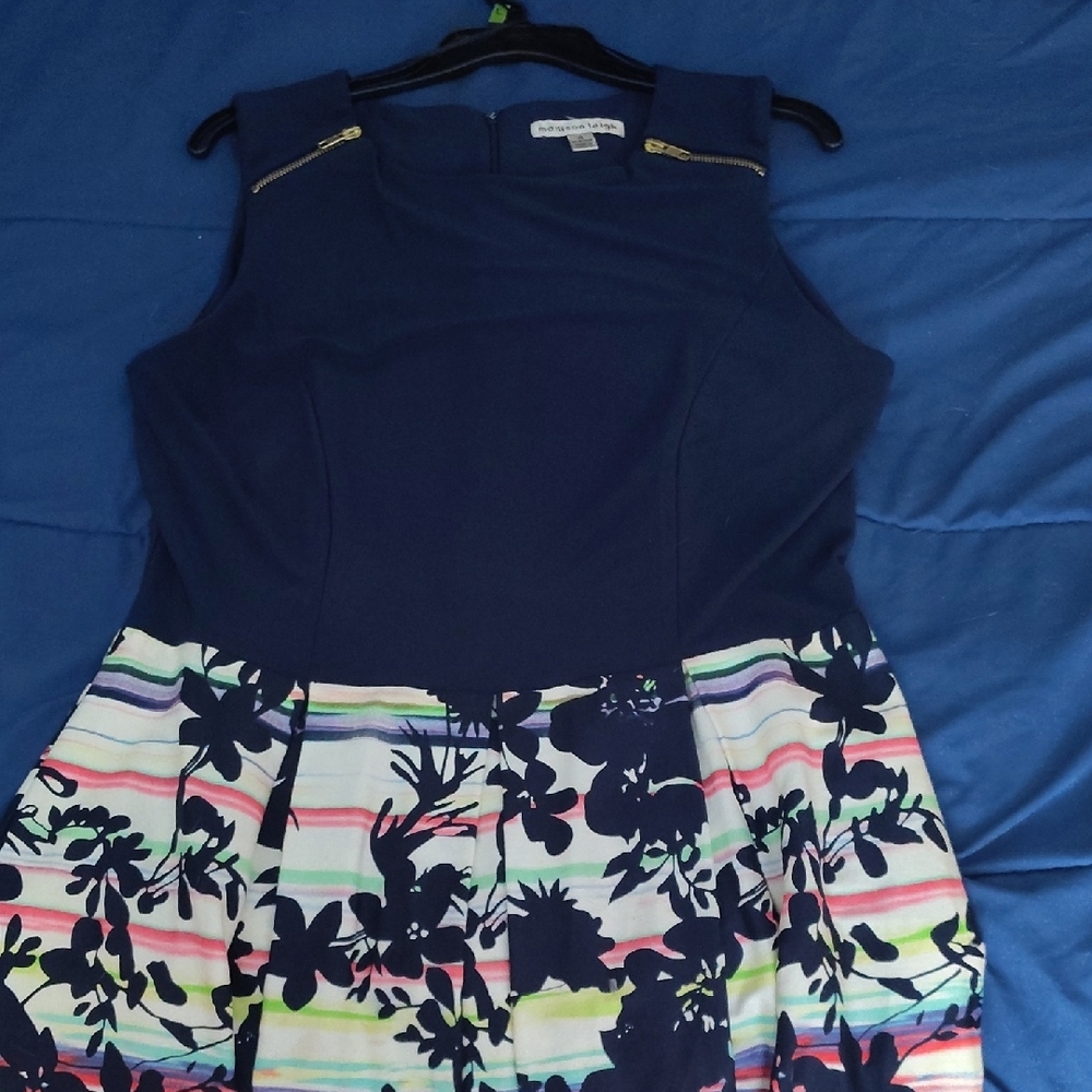 Madison Leigh Blue and Cream Midi Flare Dress